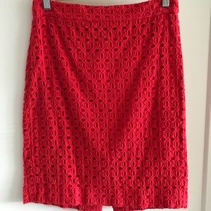 J Crew Chili Red Summer Ultra Eyelet Pencil Skirt